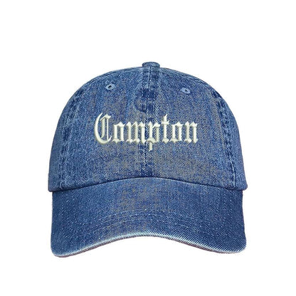 Light denim baseball hat with Compton embroidered in white - DSY Lifestyle