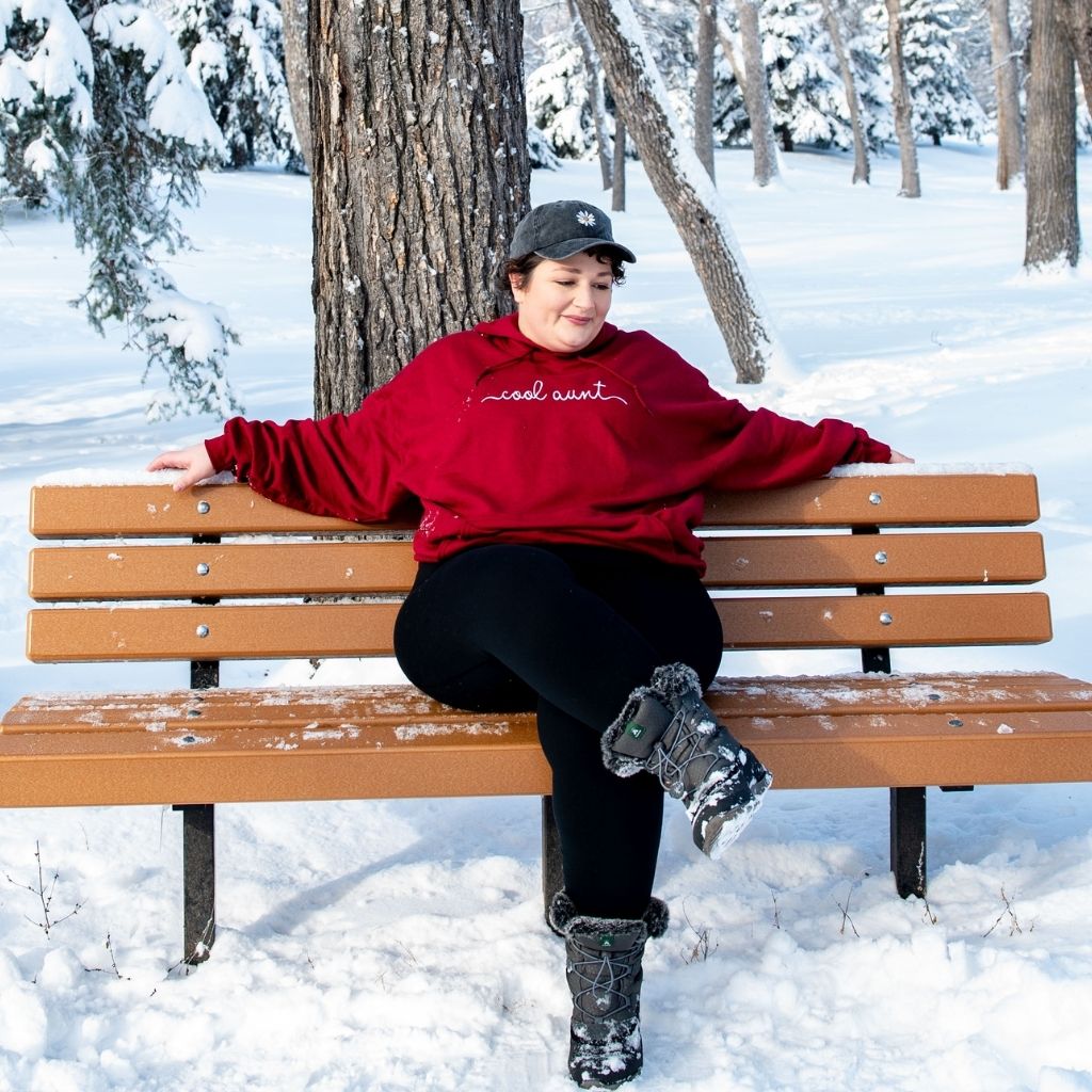 Female wearing a hoodie embroidered with Cool Aunt in the front - DSY Lifestyle