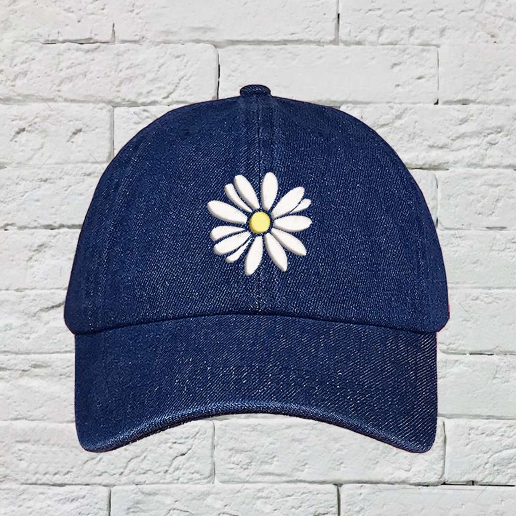 Daisy Flower embroidered dark denim baseball cap - DSY Lifestyle