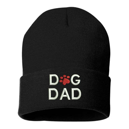 Black beanie with Dog Dad embroidered in white with red dog paw - DSY Lifestyle
