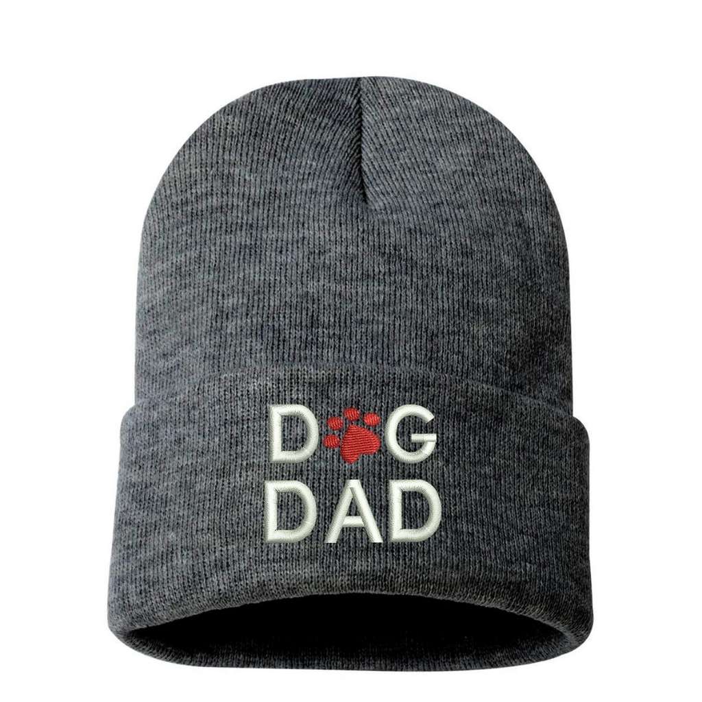 Charcoal heather beanie with Dog Dad embroidered in white with red dog paw - DSY Lifestyle