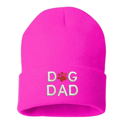 Hot pink beanie with Dog Dad embroidered in white with red dog paw - DSY Lifestyle