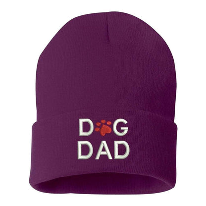 Purple beanie with Dog Dad embroidered in white with red dog paw - DSY Lifestyle
