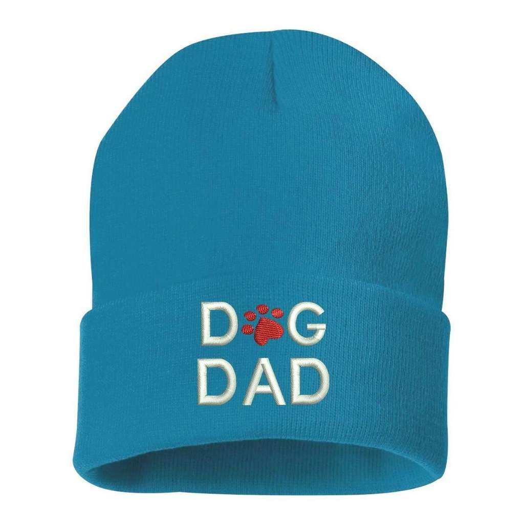 Teal beanie with Dog Dad embroidered in white with red dog paw - DSY Lifestyle