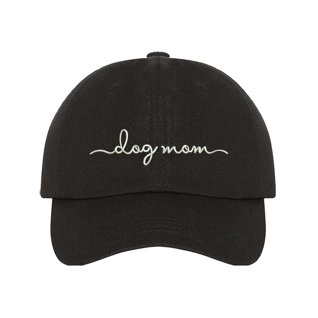 Black baseball hat embroidered with dog mom in white - DSY Lifestyle