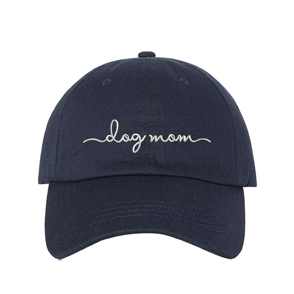 Navy blue baseball hat embroidered with dog mom in white - DSY Lifestyle
