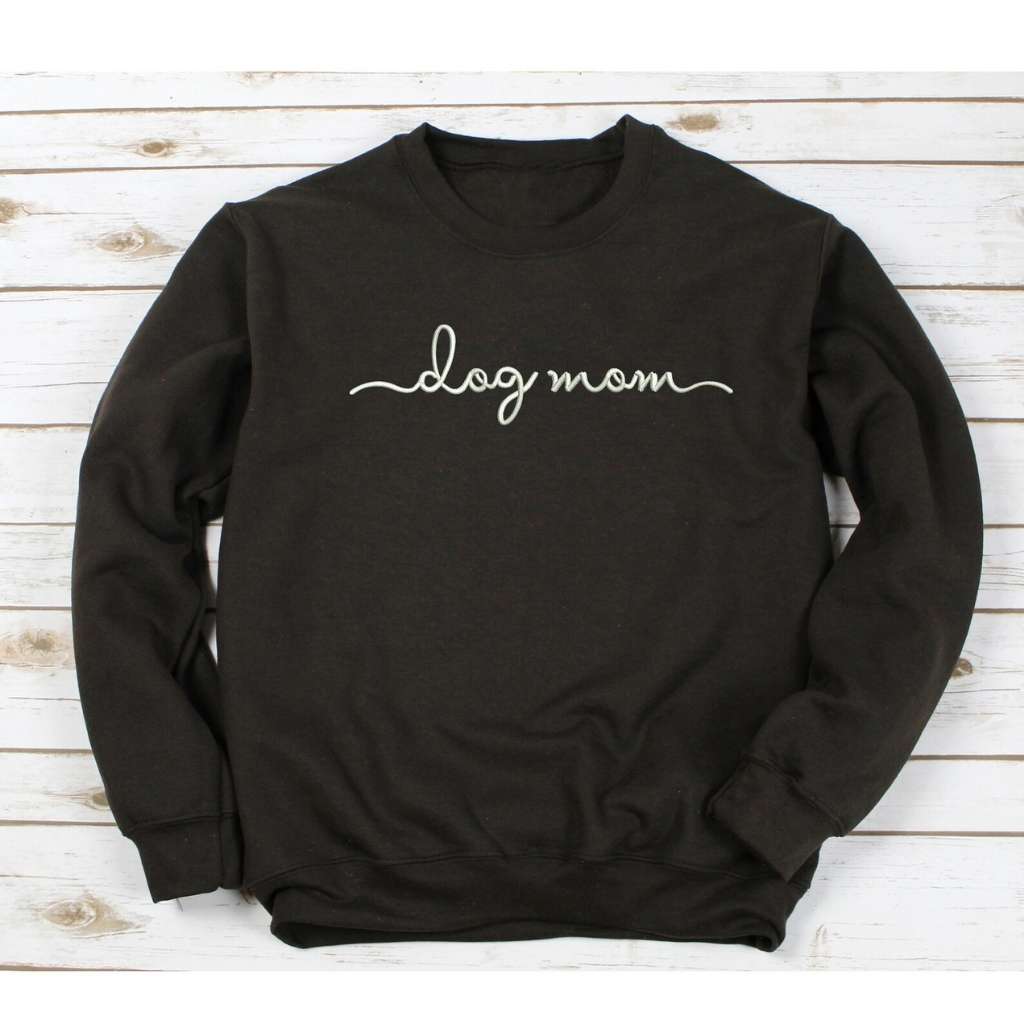 black crewneck sweatshirt embroidered with dog mom - DSY Lifestyle