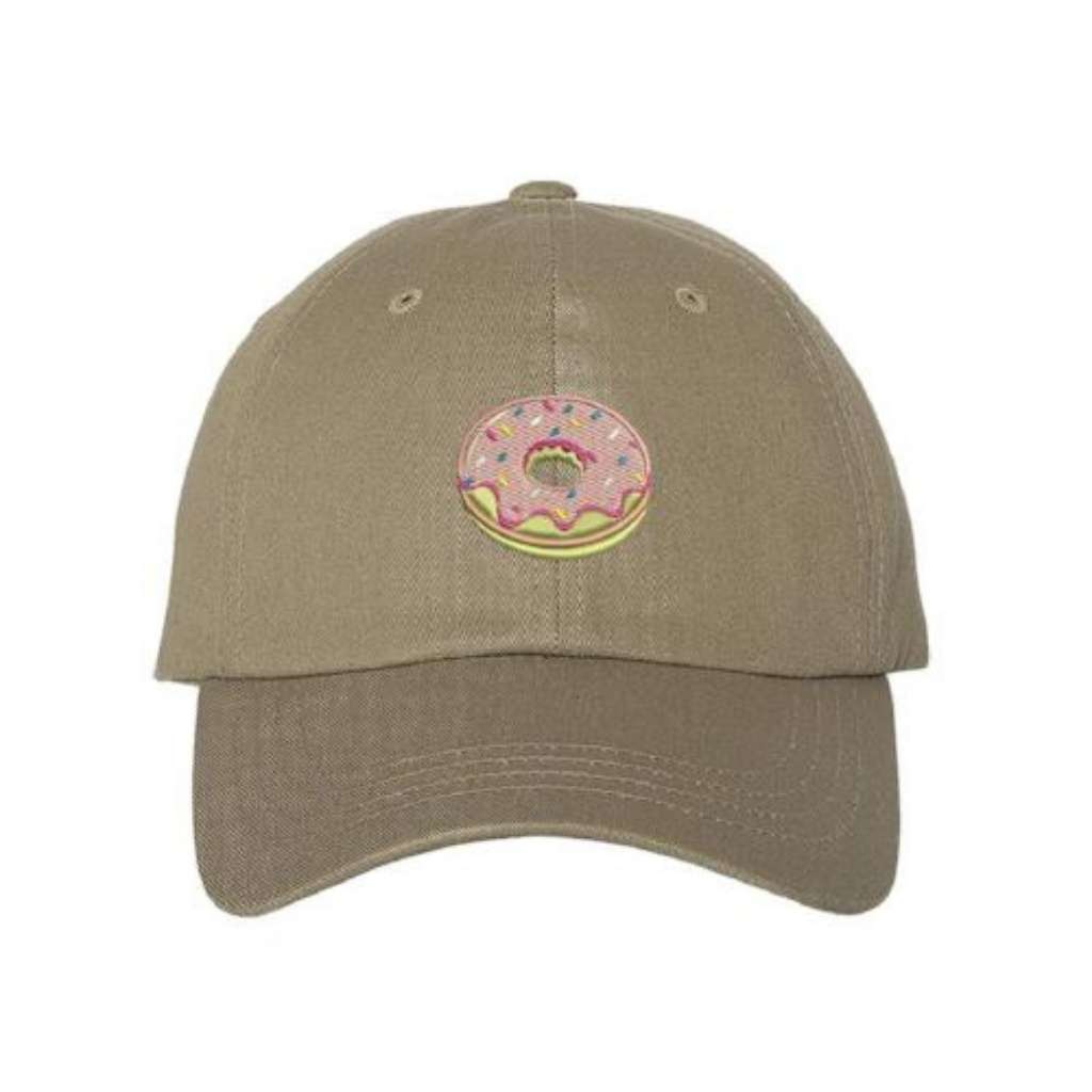 Khaki baseball hat embroidered with pink donut emoji  - DSY Lifestyle