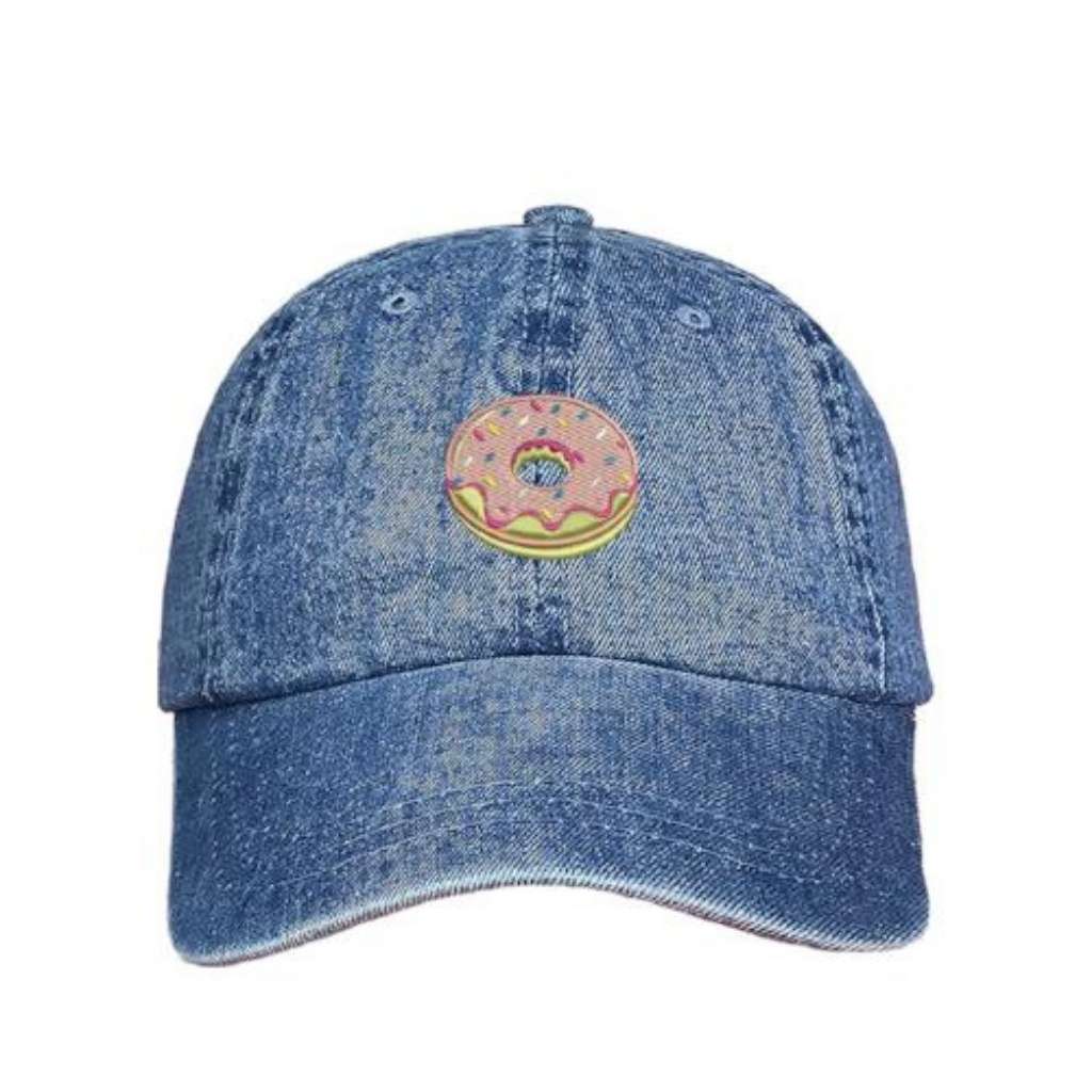 Light denim baseball hat embroidered with pink donut emoji  - DSY Lifestyle