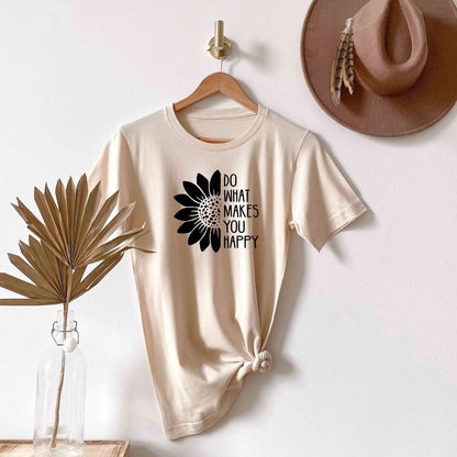 Cream tshirt printed with Do what makes you happy - DSY Lifestyle