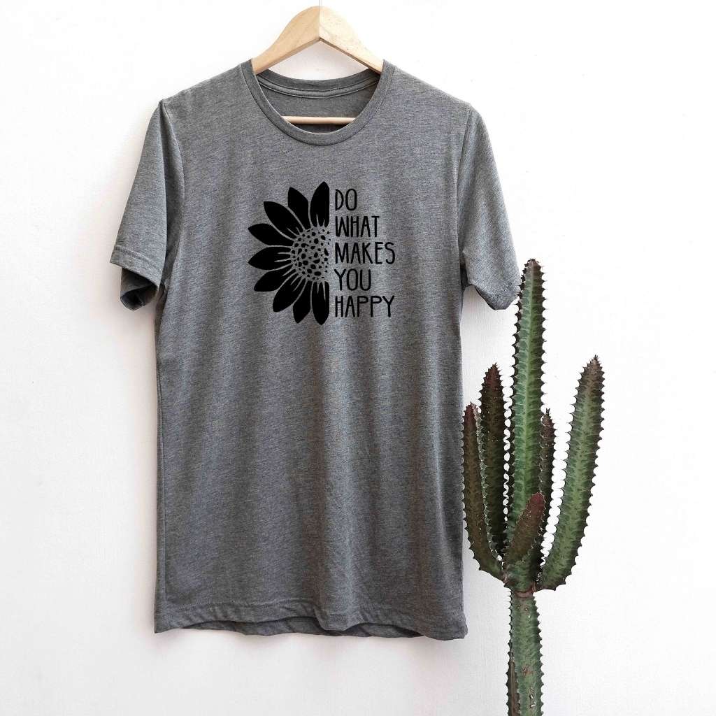 Heather Gray  tshirt printed with Do what makes you happy - DSY Lifestyle