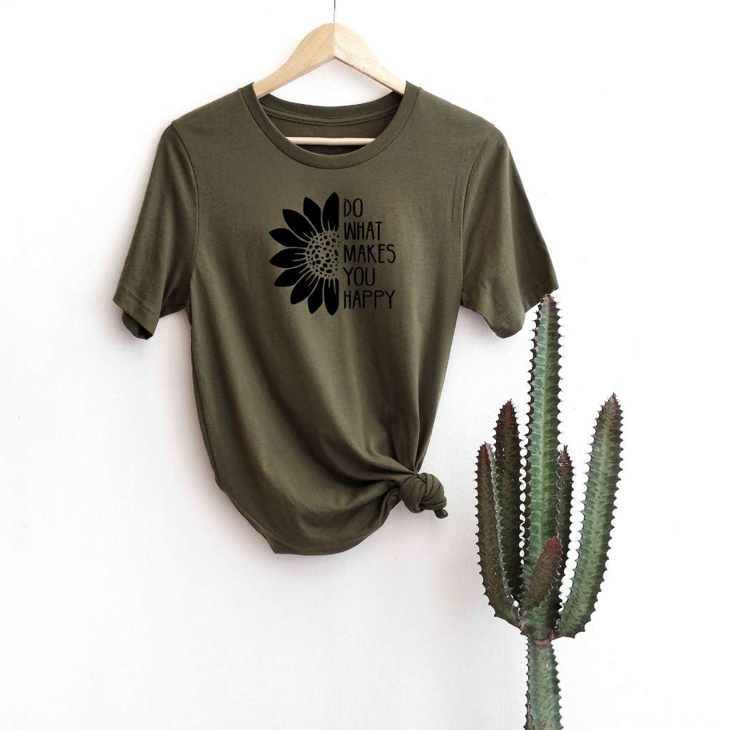 Olive tshirt printed with Do what makes you happy - DSY Lifestyle