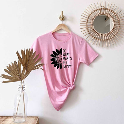 Pink  tshirt printed with Do what makes you happy - DSY Lifestyle