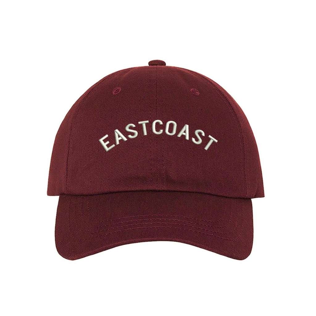 Burgundy Baseball Hat embroidered with East Coast in White - DSY Lifestyle