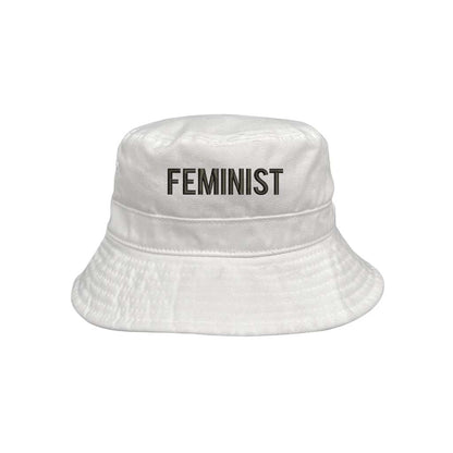 Embroidered Feminist on white bucket hat - DSY Lifestyle