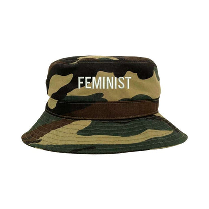 Embroidered Feminist on camo bucket hat - DSY Lifestyle