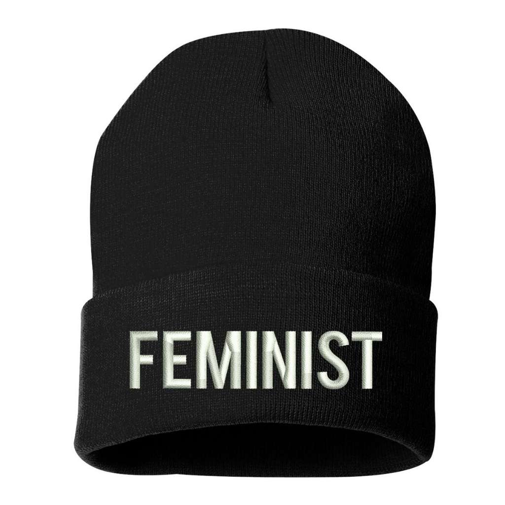 Black cuffed beanie with FEMINIST embroidered in white - DSY Lifestyle