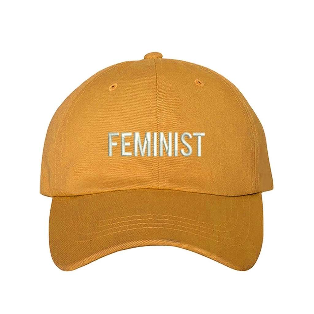 Burnt yellow dad hat with FEMINIST embroidered in white - DSY Lifestyle