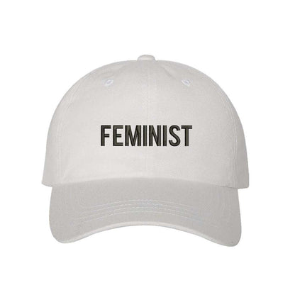 White dad hat with FEMINIST embroidered in black - DSY Lifestyle