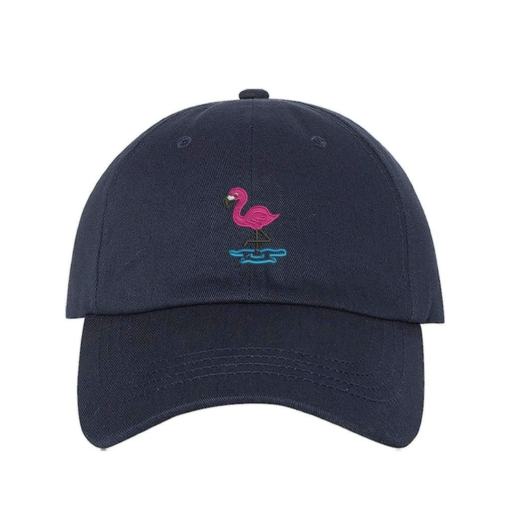 Embroidered flamingo on navy baseball hat - DSY Lifestyle