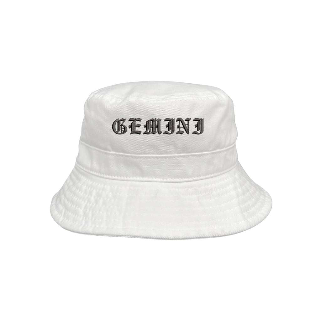 Embroidered Gemini on white bucket hat - DSY Lifestyle