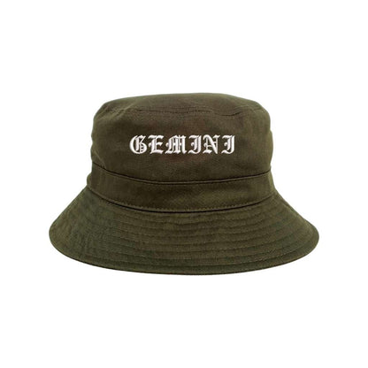Embroidered Gemini on olive bucket hat - DSY Lifestyle
