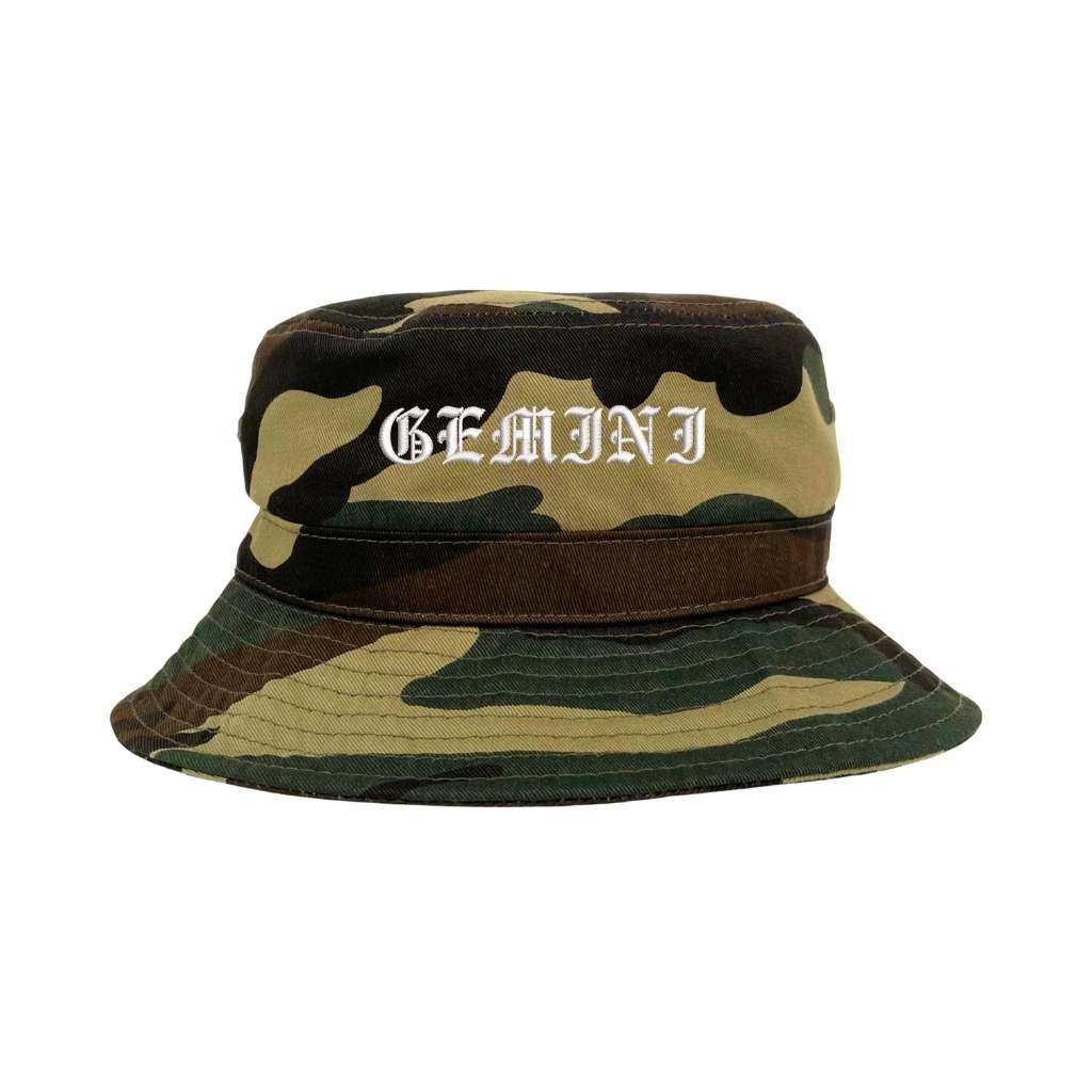 Embroidered Gemini on camo bucket hat - DSY Lifestyle