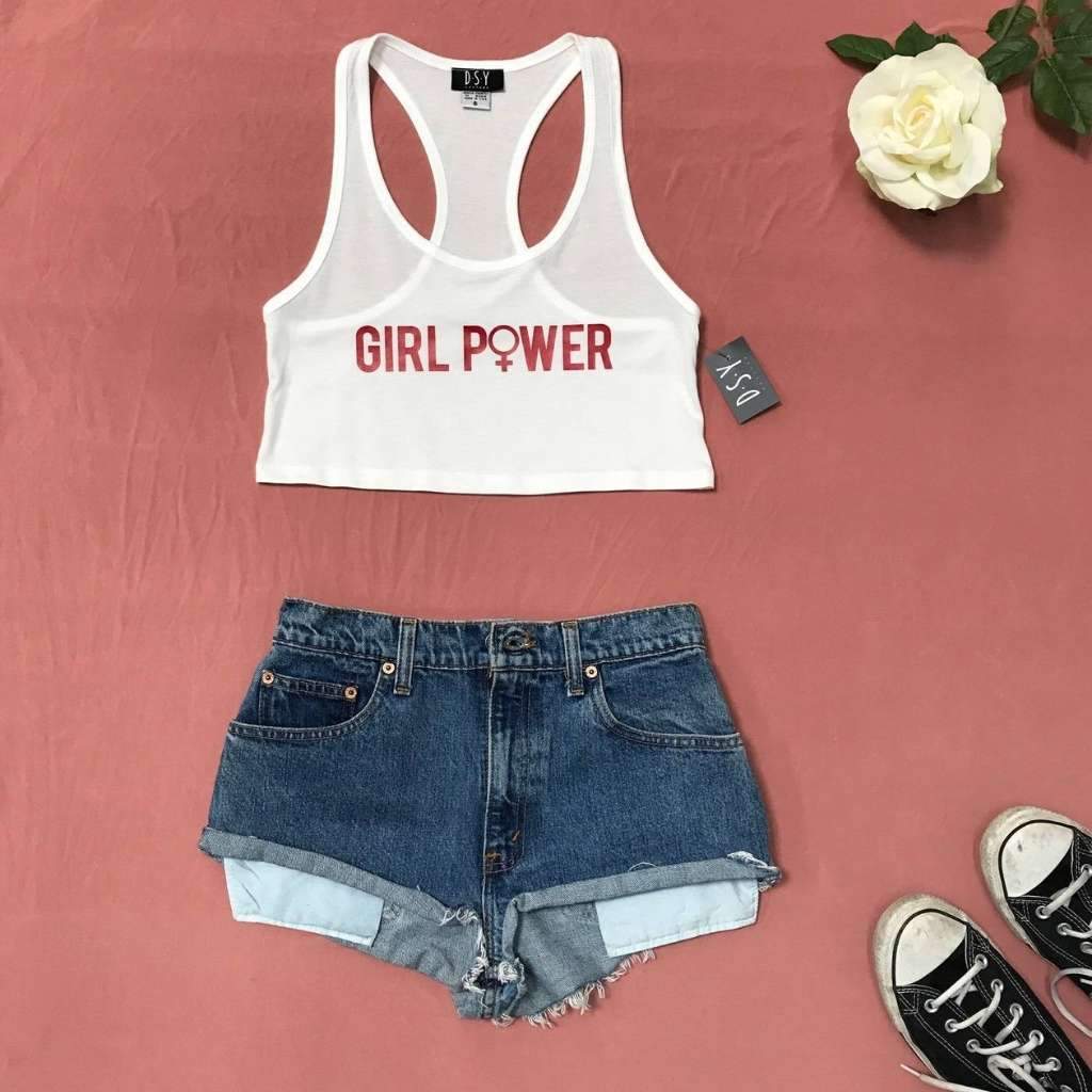 White tank top with Girl power printed in red in the front - DSY Lifestyle