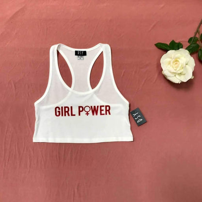 White tank top with Girl power printed in red in the front - DSY Lifestyle