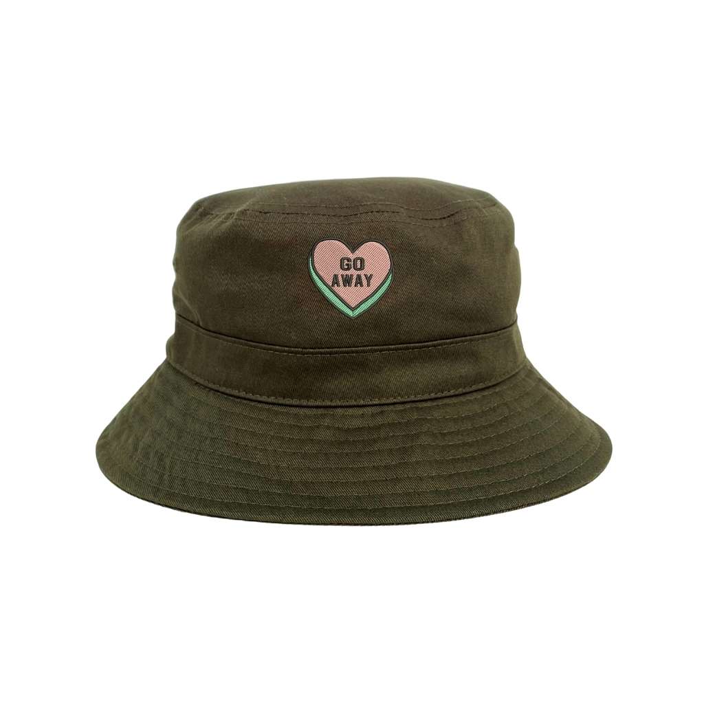 Embroidered Go Away on olive bucket hat - DSY Lifestyle