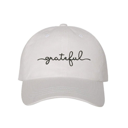 White Baseball Hat embroidered with grateful - DSY Lifestyle