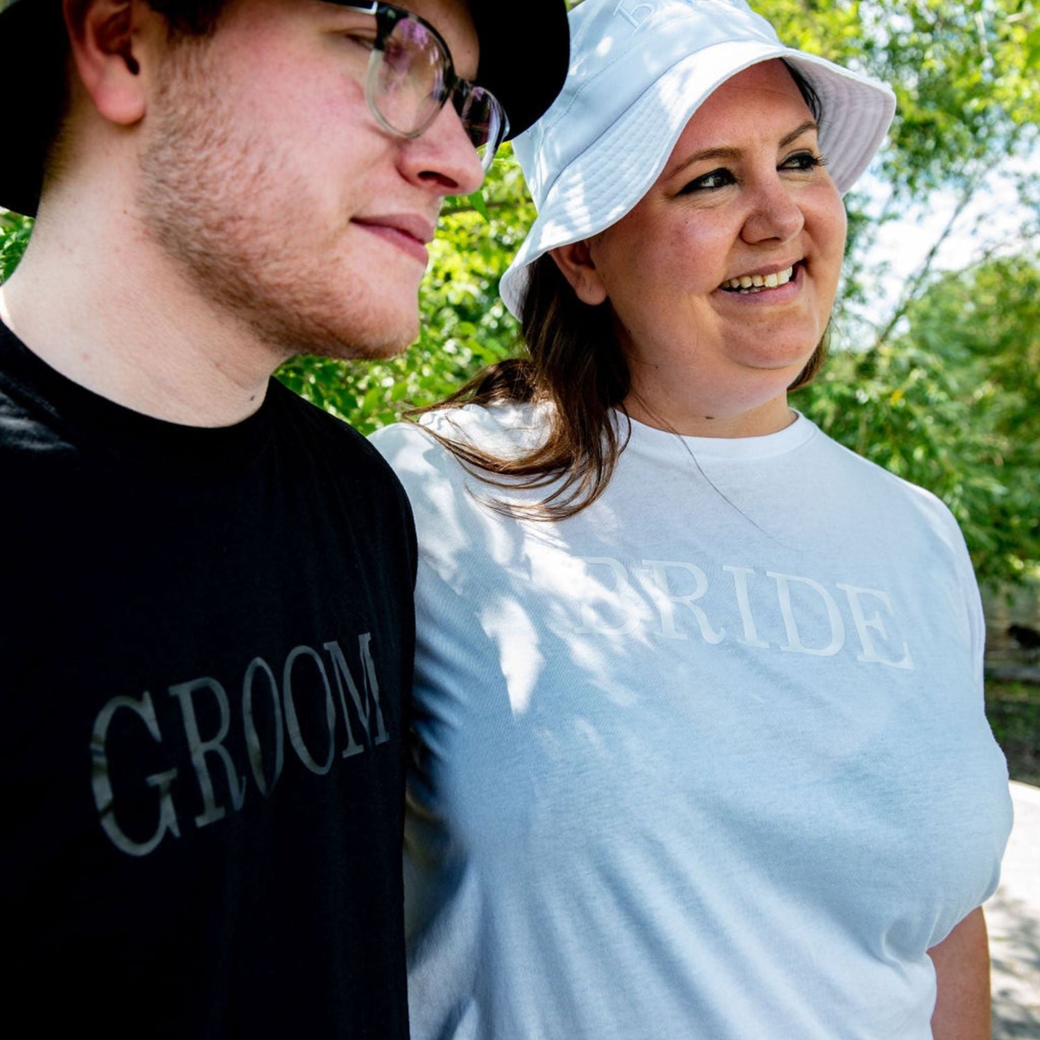 Couple wearing wedding pictures Black Groom tshirt White Bride Tshirt - DSY Lifestyle