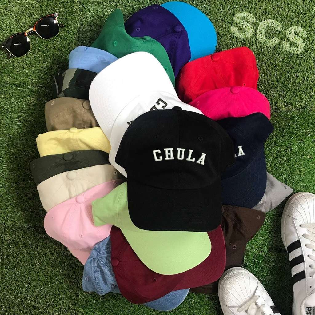 Group photo of various colored baseball hats with Chula design - DSY lifestyle 