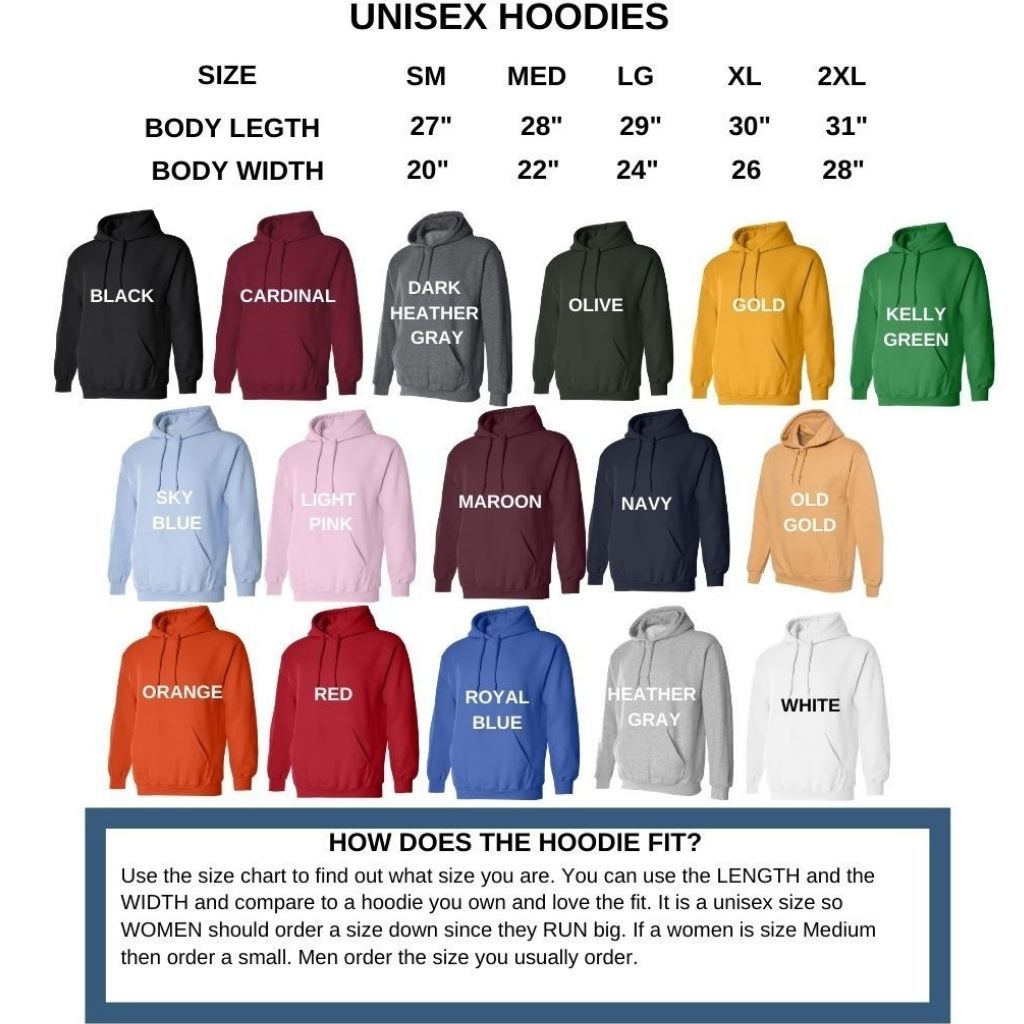 Hoodie color and size chart- DSY Lifestyle