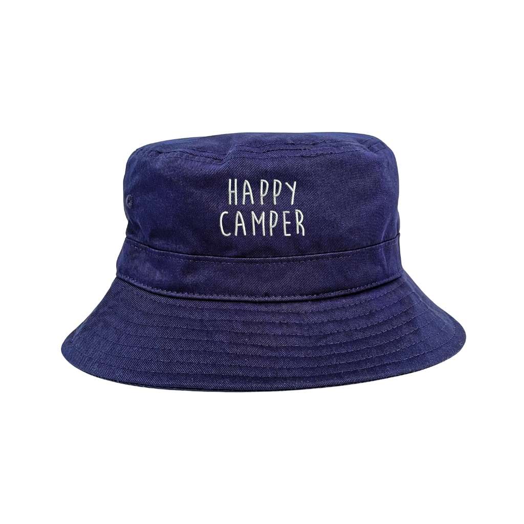 Embroidered Happy Camper on navy bucket hat - DSY Lifestyle