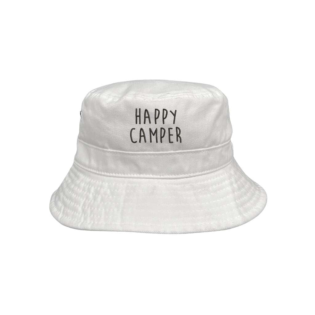 Embroidered Happy Camper on white bucket hat - DSY Lifestyle