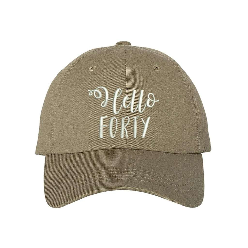 Khaki baseball hat with Hello Forty embroidered in white - DSY Lifestyle