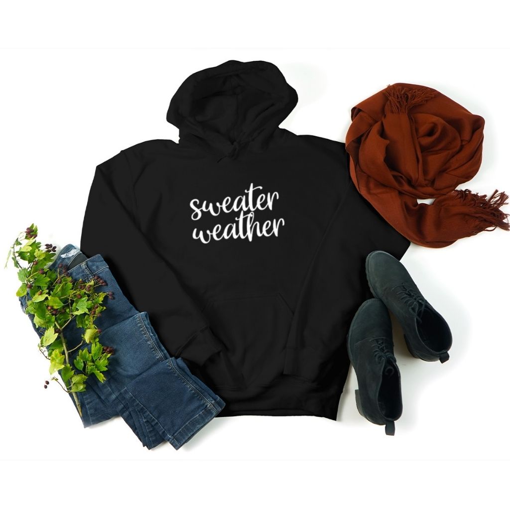 Black hoodie Sweatshirt with sweater weather embroidered in the front - DSY Lifestyle