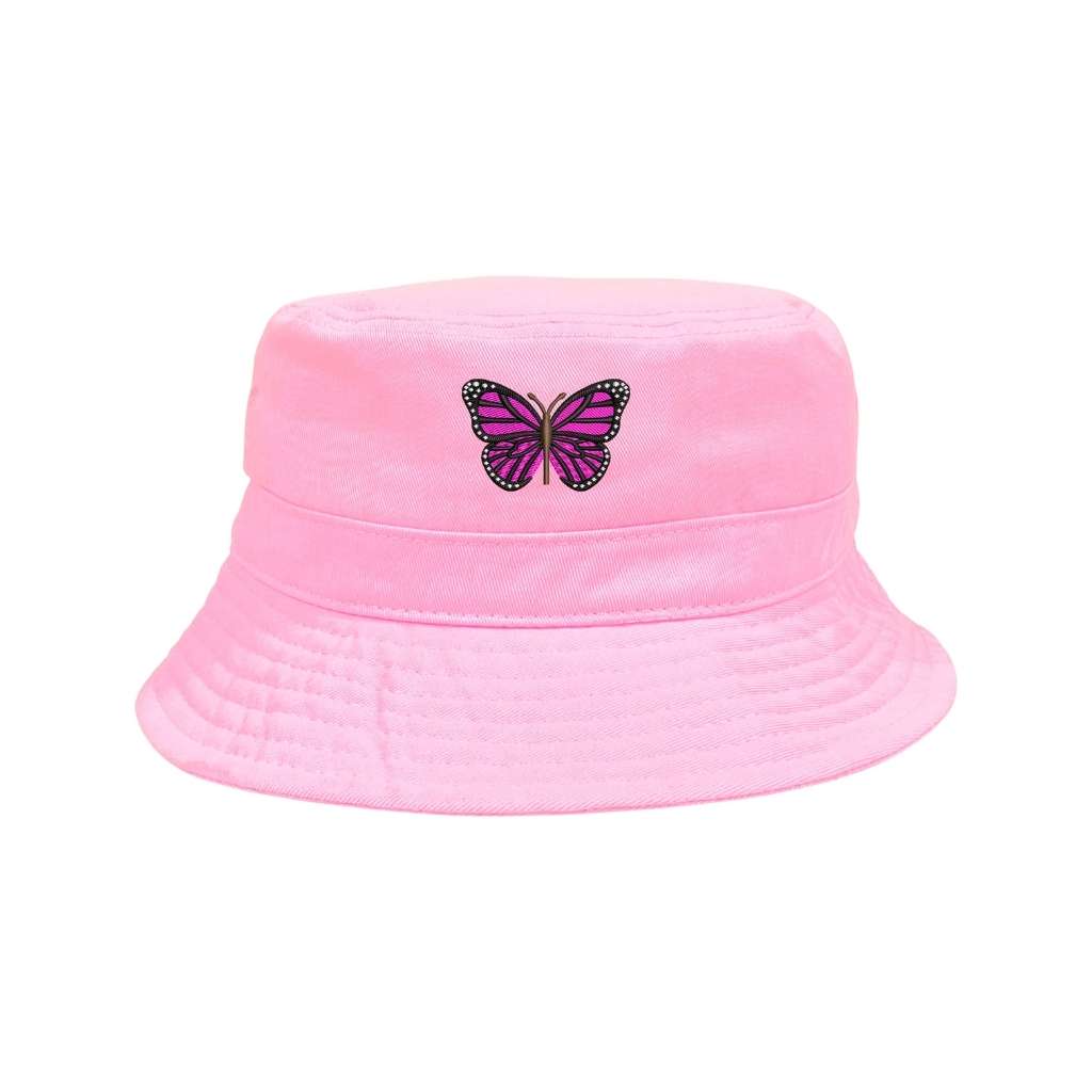 Embroidered hot pink butterfly on pink bucket hat - DSY Lifestyle
