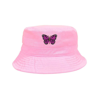 Embroidered hot pink butterfly on pink bucket hat - DSY Lifestyle