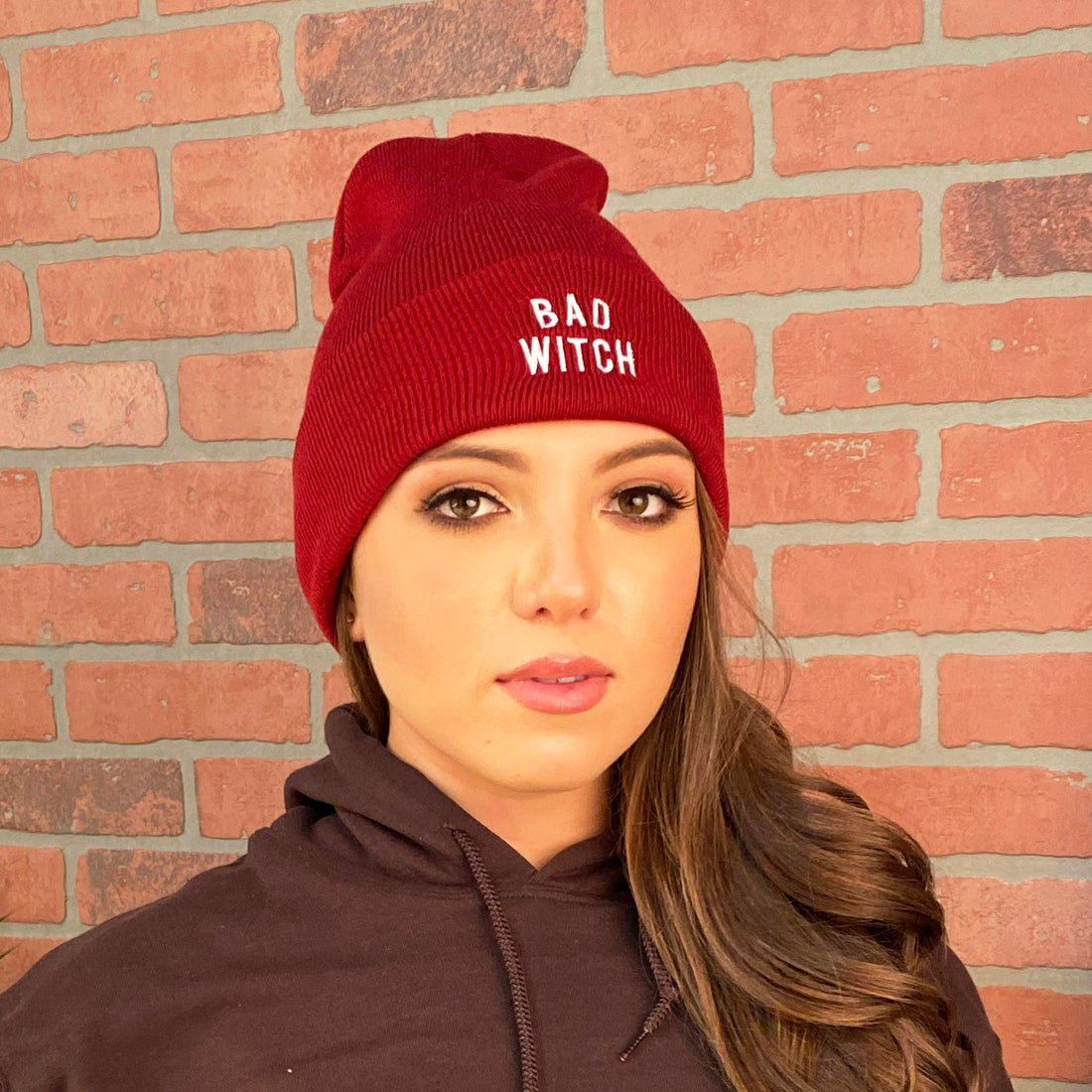 Unisex Bad Witch Cuffed Beanie Cap, Embroidered Bad Witch Beanie, Cuffed Beanie, Bad Witch, DSY Lifestyle Beanie, Burgundy Beanie Cap, Made in LA