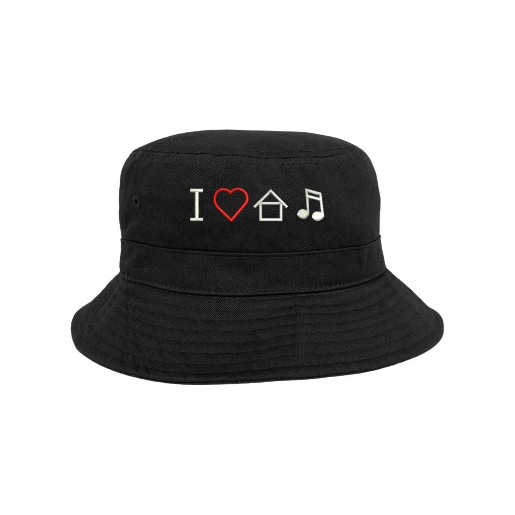 Embroidered I Love House Music on black bucket hat - DSY Lifestyle