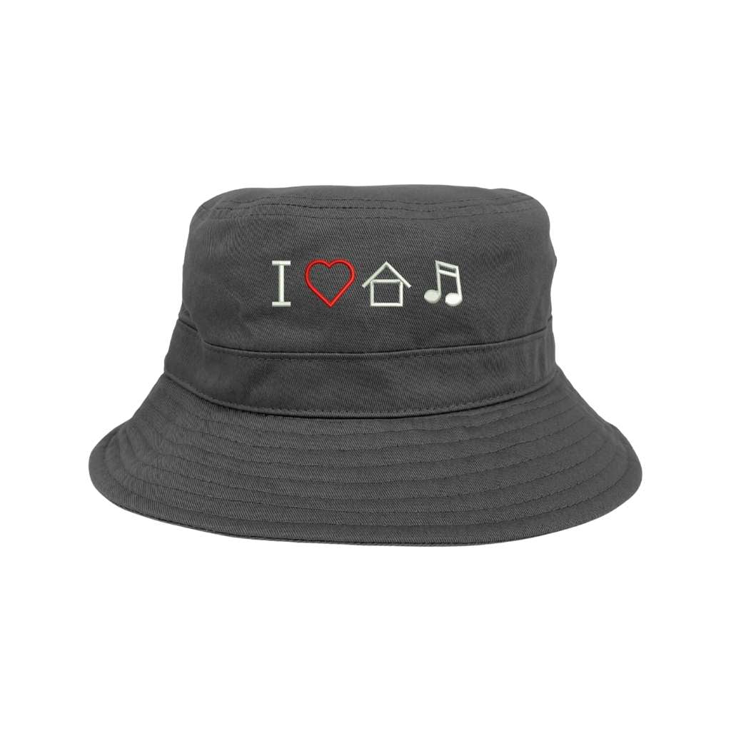 Embroidered I Love House Music on grey bucket hat - DSY Lifestyle