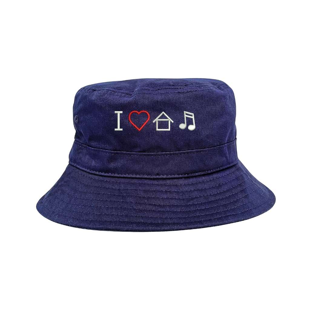 Embroidered I Love House Music on navy bucket hat - DSY Lifestyle