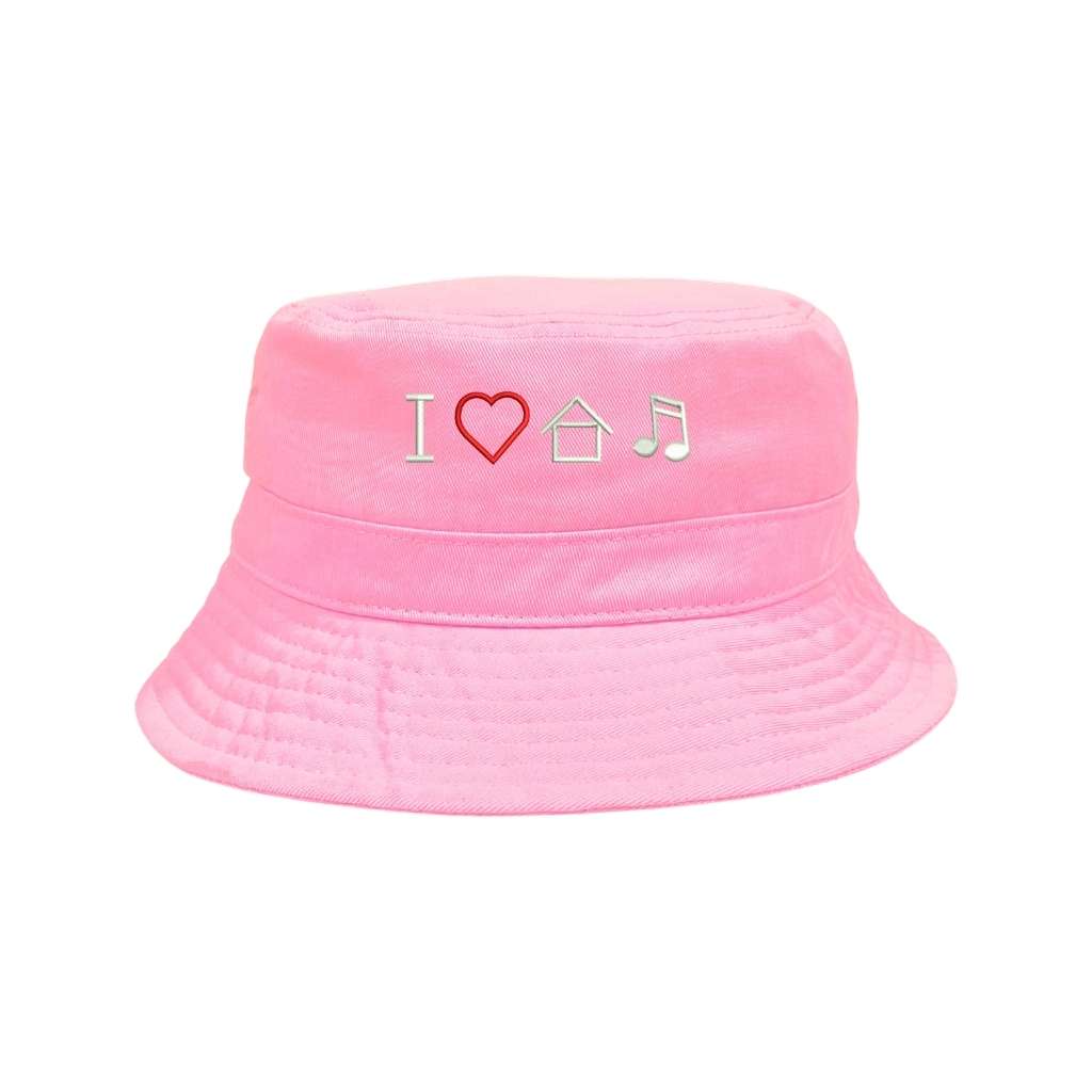 Embroidered I Love House Music on pink bucket hat - DSY Lifestyle