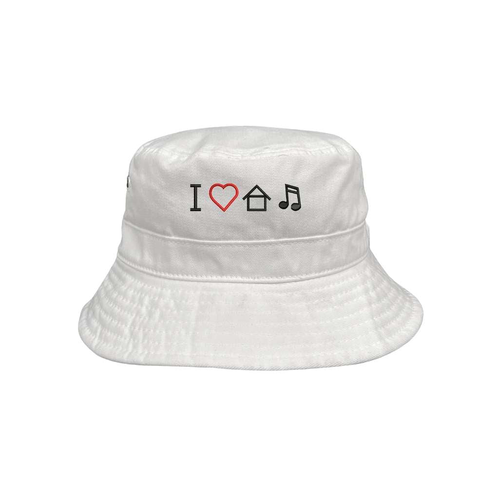 Embroidered I Love House Music on white bucket hat - DSY Lifestyle