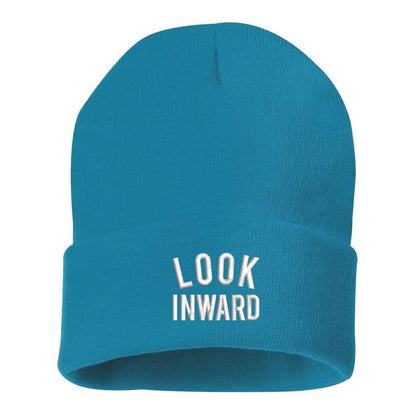 Teal Beanie embroidered with look inward in white - DSY Lifestyle