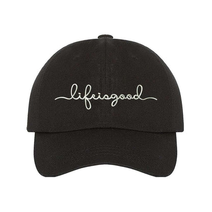 Black baseball hat with Life is Good embroidered in white - DSY Lifestyle