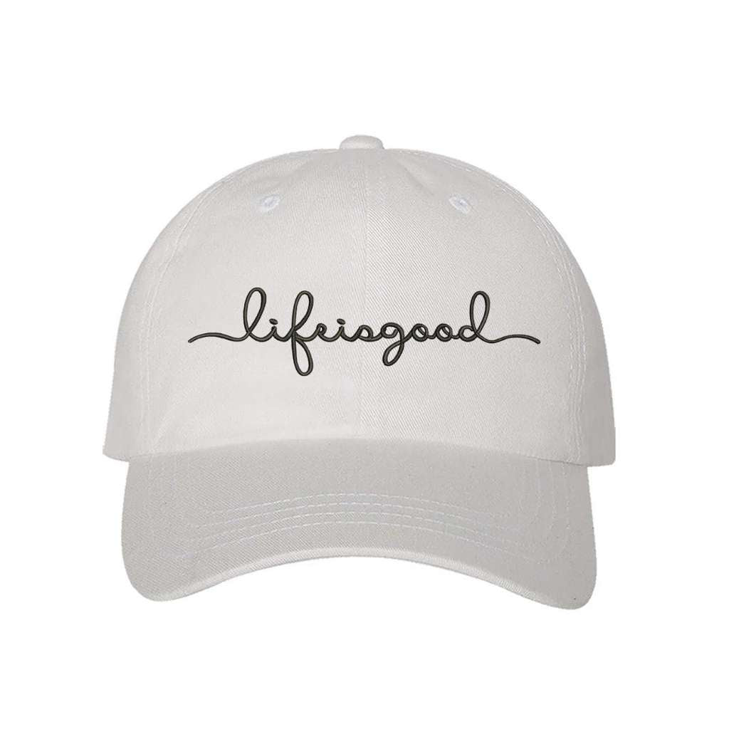 White baseball hat with Life is Good embroidered in black - DSY Lifestyle