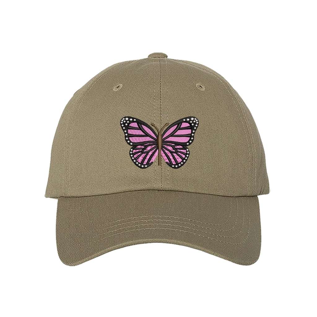 Embroidered light pink butterfly on khaki baseball hat - DSY Lifestyle